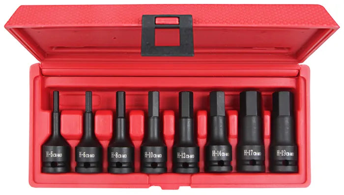 Krafthylsnyckelsats 1/2" Insex, 8 delar (5–19 mm)