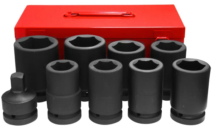 Krafthylsnyckelsats Lång 1", 9 delar