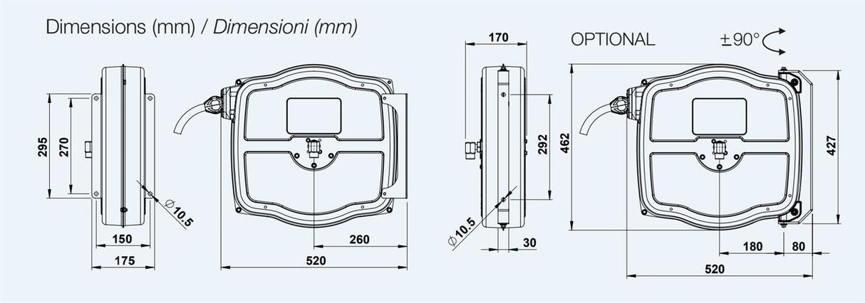 Slangupprullare för olja 60 bar, 10 mm, 15 meter
