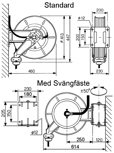 Slangupprullare för olja 60 bar, 13 mm, 20 meter