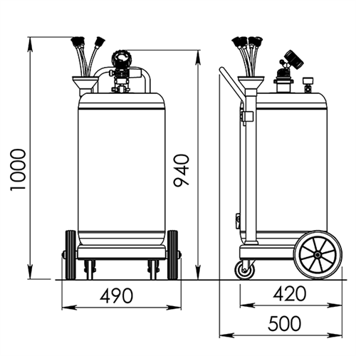 Spilloljesug vaccum 65l med rör och anslutningar