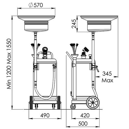 Spilloljevagn 65L med Oljesug och Pneumatisk Tömning