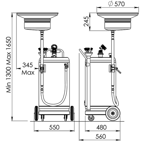 Spilloljevagn 90L med Oljesug och Pneumatisk Tömning