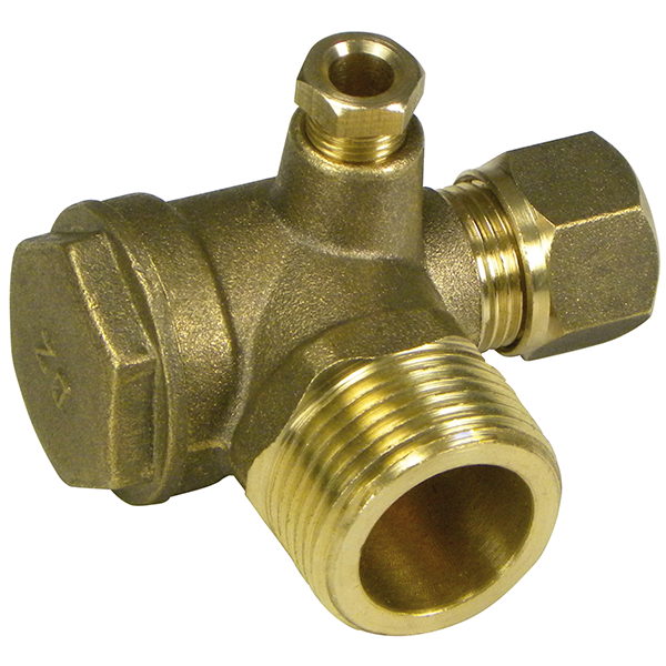 Backventil 1/2" utv - 10 röranslutning, avluftning åt höger