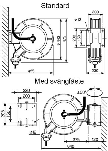 Slangupprullare för Spillolja PVC/PU Sugslang 19x27mm 10m med 70cm Anslutningsslang